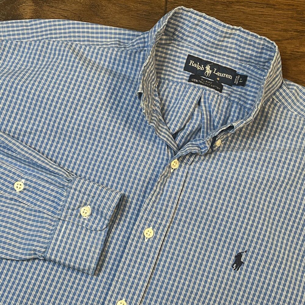Polo Ralph Lauren Button Down‎ Plaid Oxford Shirt Blue Blake Fit Cotton Men’s L